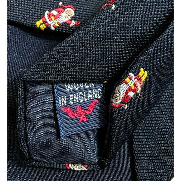 VTG Christmas Santa Claus Silk Neck Tie England Country Club Embroidered Holiday - Picture 4 of 7